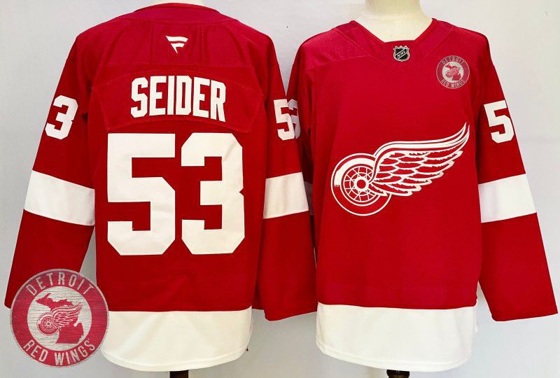Men Detroit Red Wings 53 Seider Red Fanatics 2025 NHL Jersey style 8